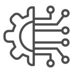 Gear connection line icon. Gear with chip circuit, hardware or software symbol, outline style pictogram on white background. Technology sign for mobile concept, web design. Vector graphics